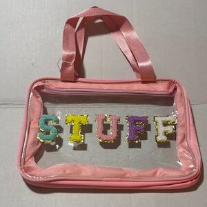 Pink Clear Mini Tote Bag with Colorful 'STUFF' Letters